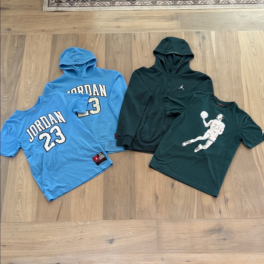 Jordan Blue and Green Hoodie and T-Shirt bundle kids XL